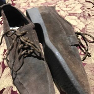 Classy sleek suede shoe with 1” cork heel